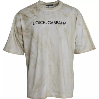 Camiseta de algodón con cuello redondo y logotipo en blanco roto de Dolce &amp; Gabbana