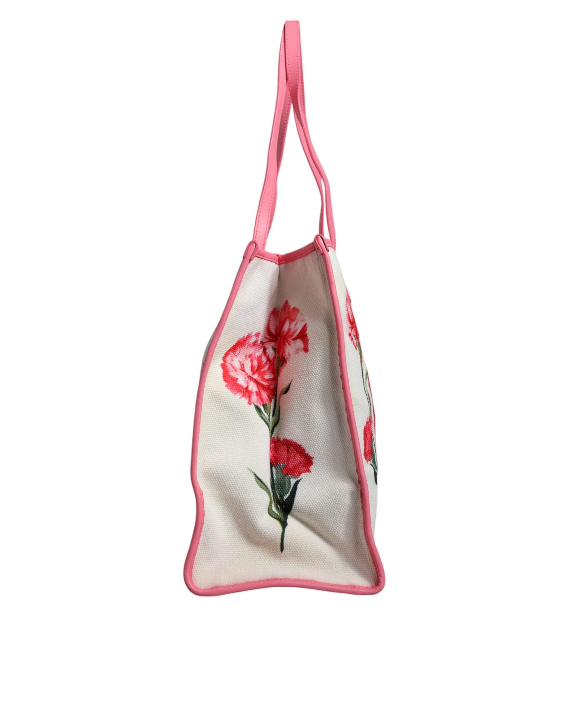 Dolce & Gabbana White Canvas Rose Embroidery Women Shopping Tote Bag