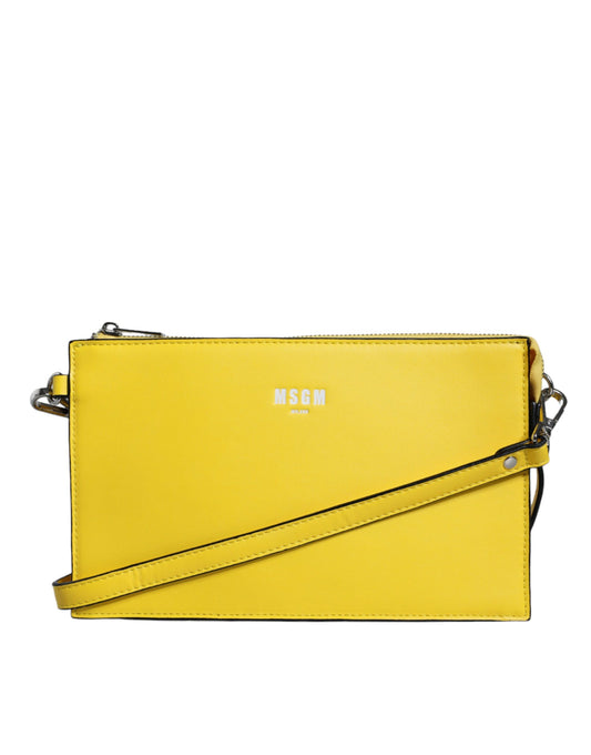 MSGM Yellow Leather Logo Crossbody Sling Shoulder Bag