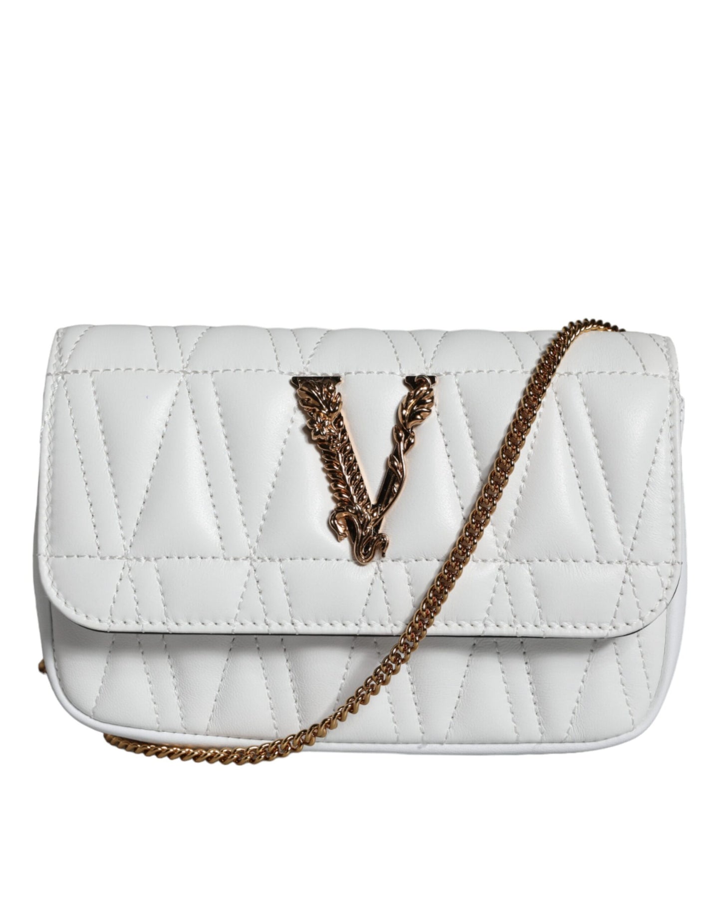 Versace White Quilted Nappa Leather Crossbody Shoulder Bag