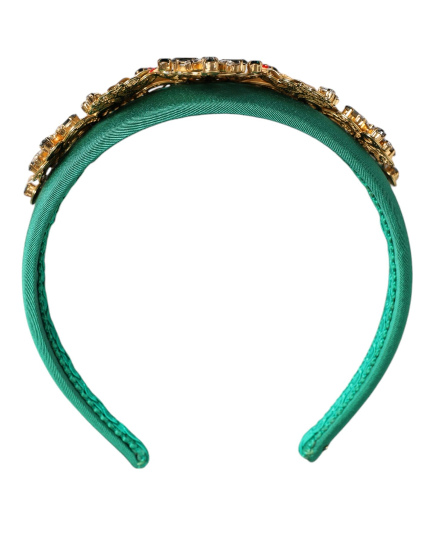 Dolce & Gabbana Green Silk Crystal Embellished Tiara Headband Crown Diadem