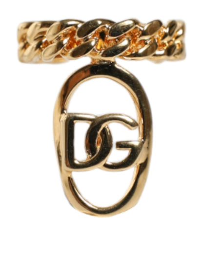 Dolce & Gabbana Gold Plated Open DG Logo Curb Chain Ring