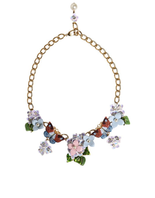 Collar de cadena de latón dorado con cristales y decoración floral multicolor de Dolce &amp; Gabbana