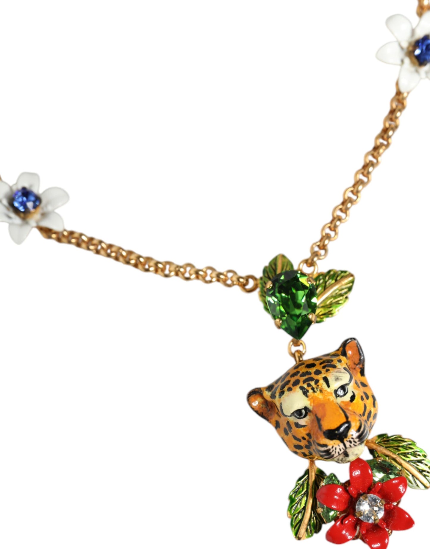 Collar llamativo de latón dorado con estampado de leopardo y flores de Dolce &amp; Gabbana