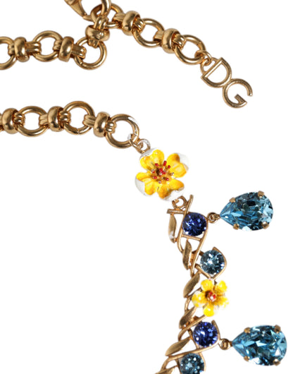 Collar con colgante de cruz de cristal con flores y cadena de latón dorado de Dolce &amp; Gabbana