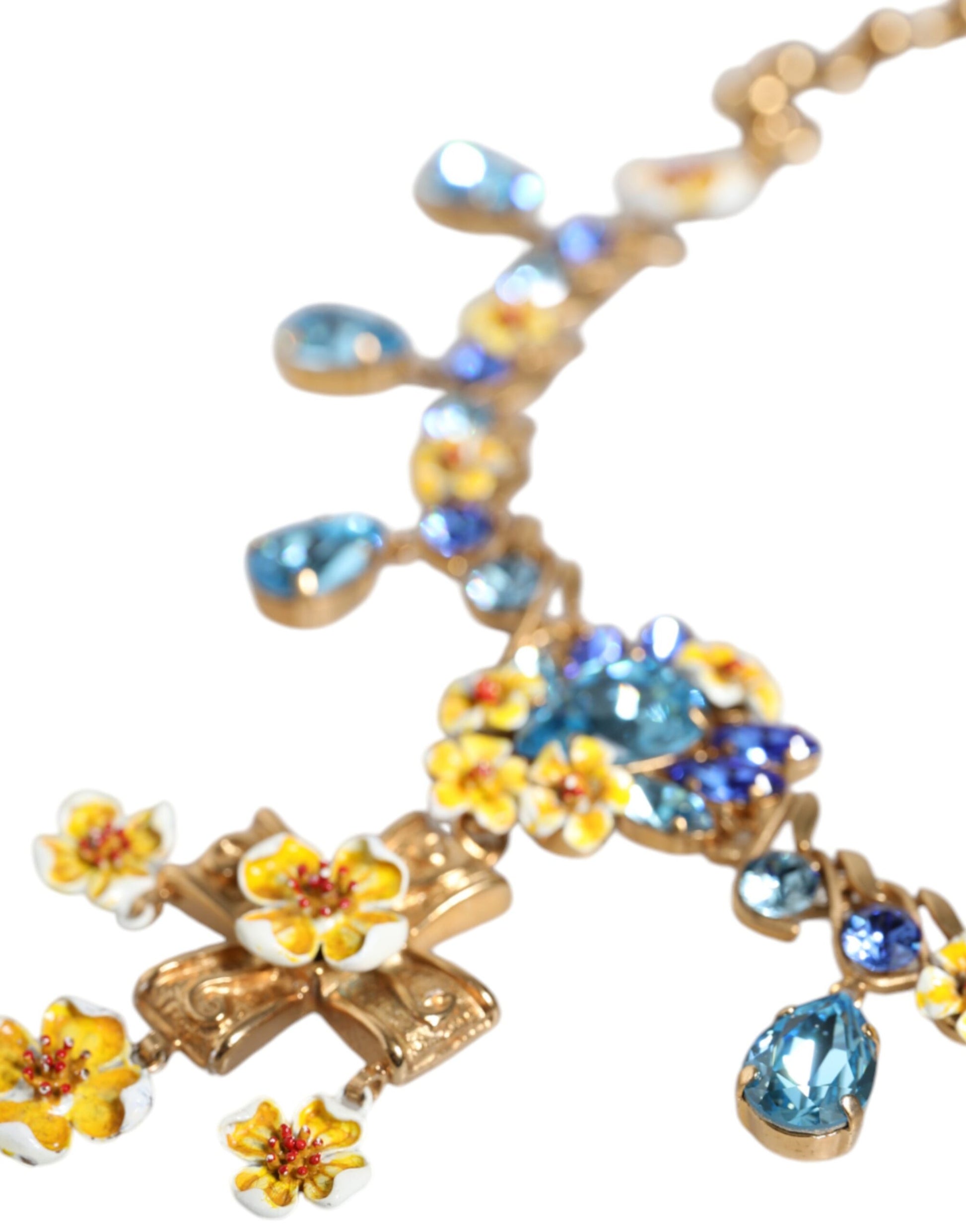 Collar con colgante de cruz de cristal con flores y cadena de latón dorado de Dolce &amp; Gabbana