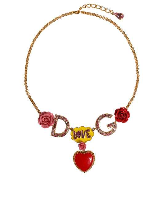 Collar con dije de cristal y cadena dorada con el logotipo de DG de Dolce &amp; Gabbana