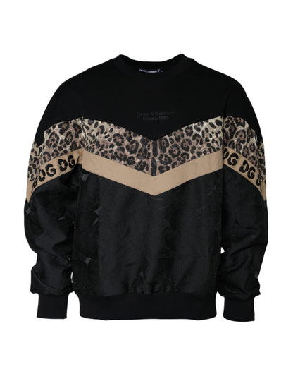 Sudadera con cuello redondo y estampado de leopardo en color negro de Dolce &amp; Gabbana