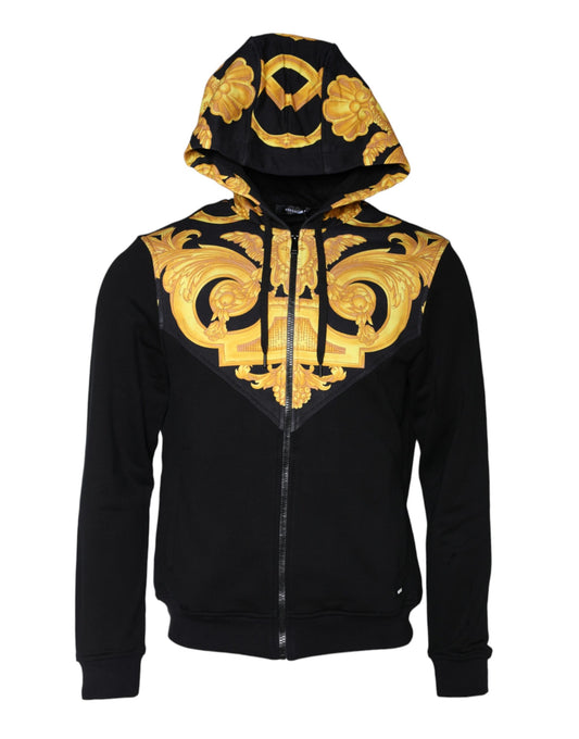 Sudadera con capucha y cremallera completa de algodón con estampado de Medusa en negro de Versace