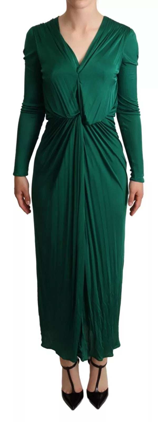 Vestido midi de manga larga en viscosa verde oscuro de Dolce &amp; Gabbana