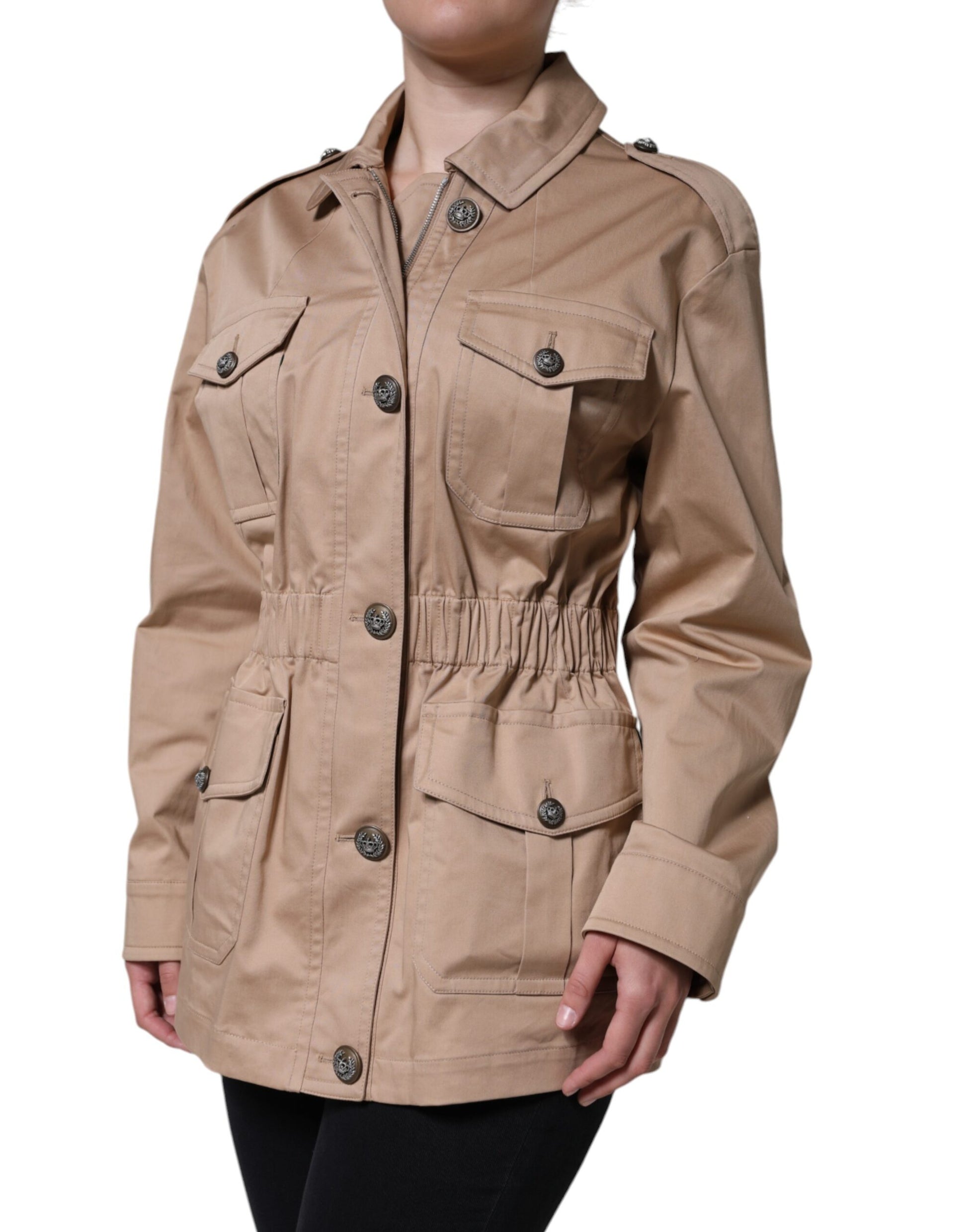 Dolce & Gabbana Beige Cotton Long Sleeve Collared Coat Jacket