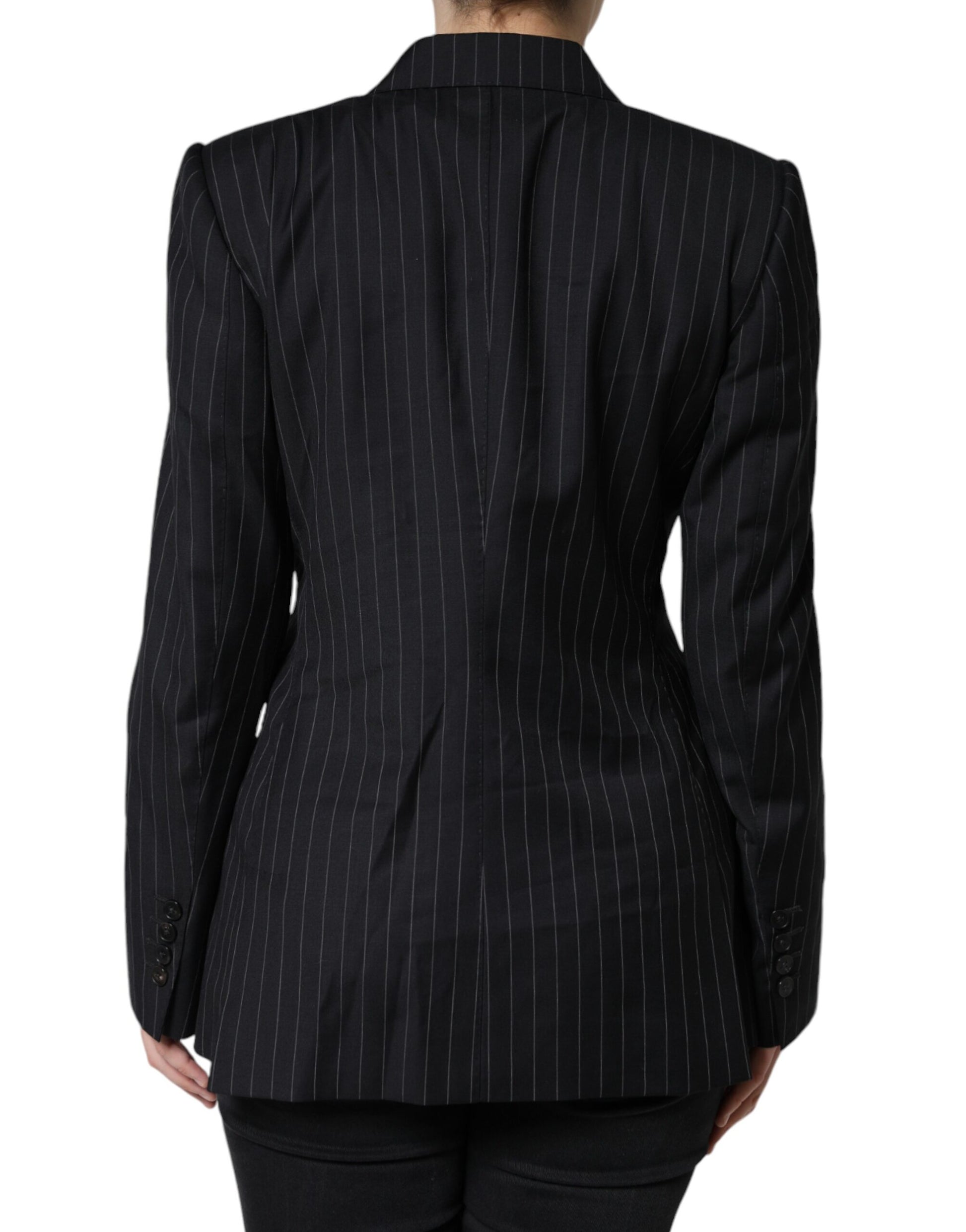 Dolce & Gabbana Black Striped Double Breasted Coat Jacket