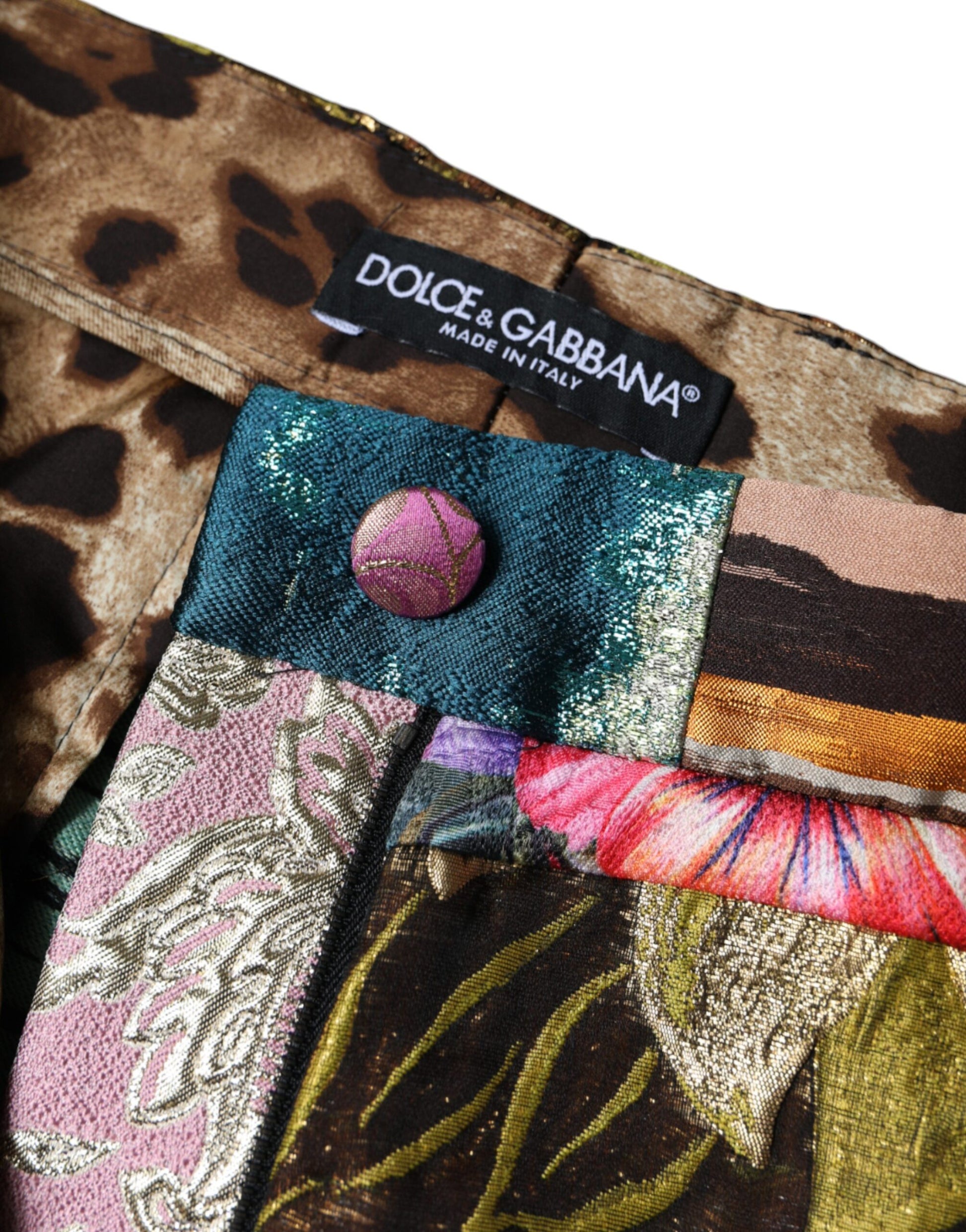 Dolce & Gabbana Multicolor Patchwork Jacquard High Waist Pants