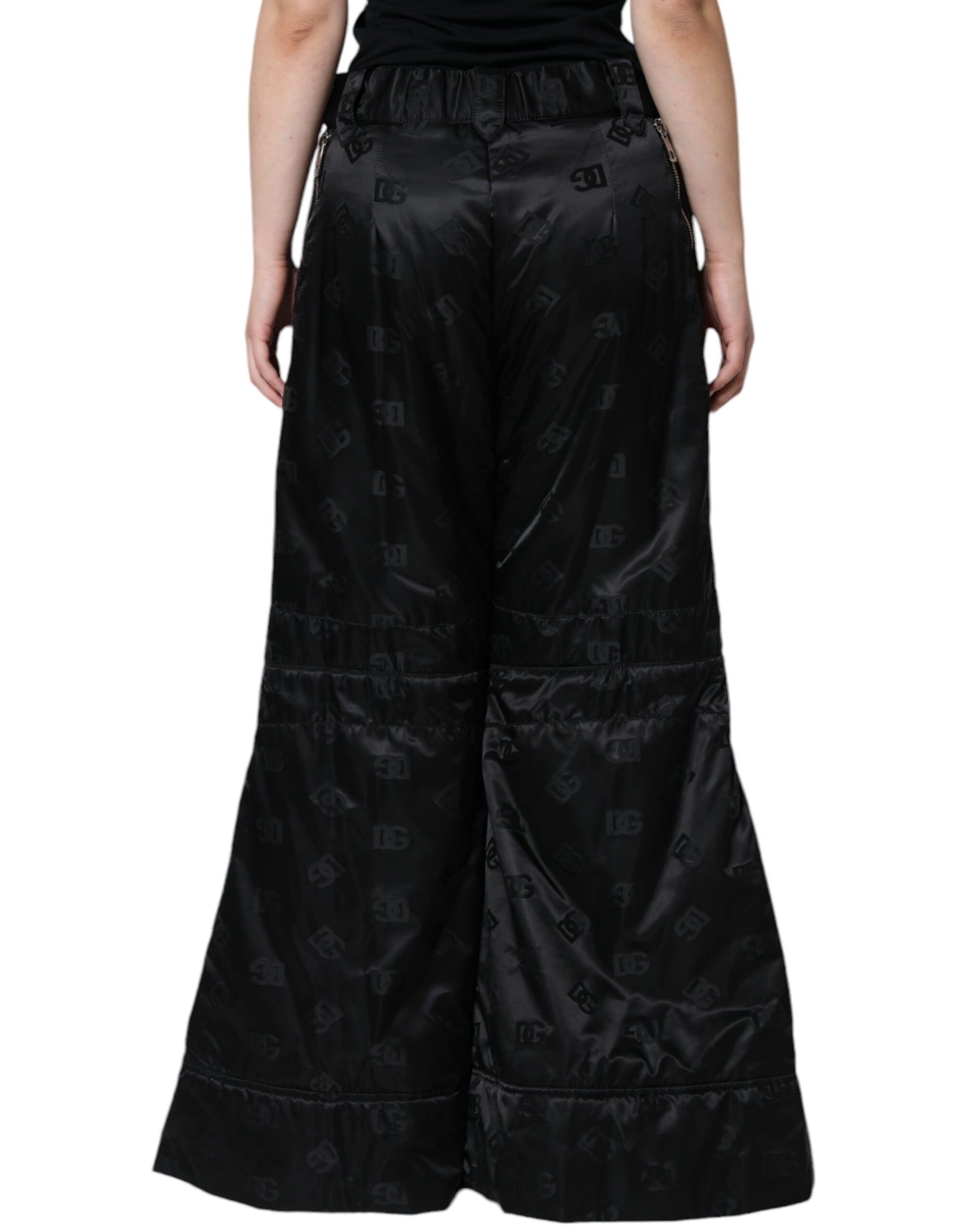 Dolce & Gabbana Black Quilted High Waist Women Wide Leg Pants