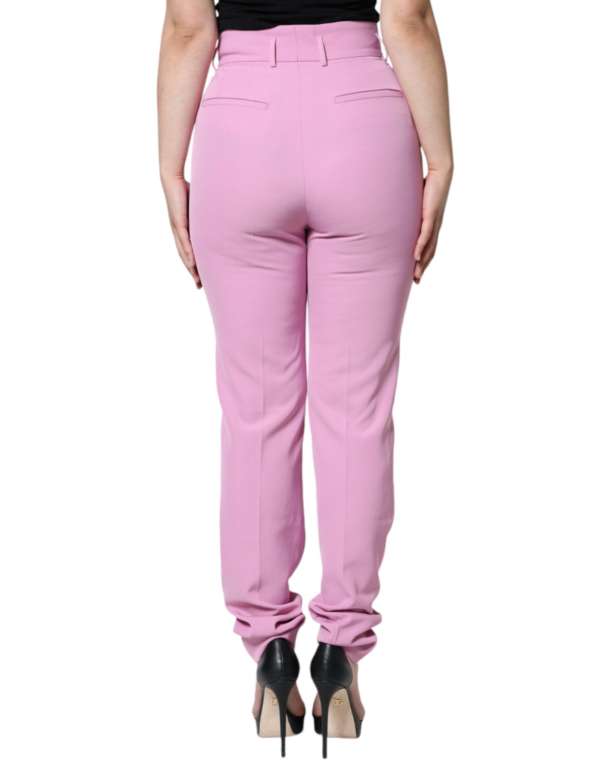 Dolce & Gabbana Pink Polyester High Waist Women Tapered Pants