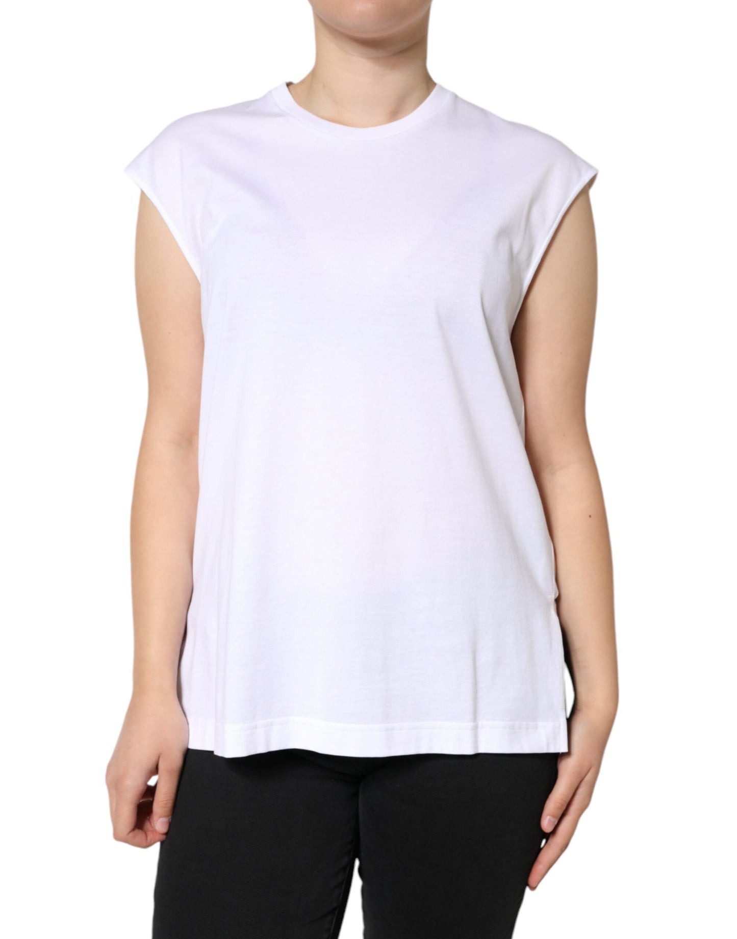 Dolce & Gabbana White Cotton Sleeveless Crew Neck T-shirt