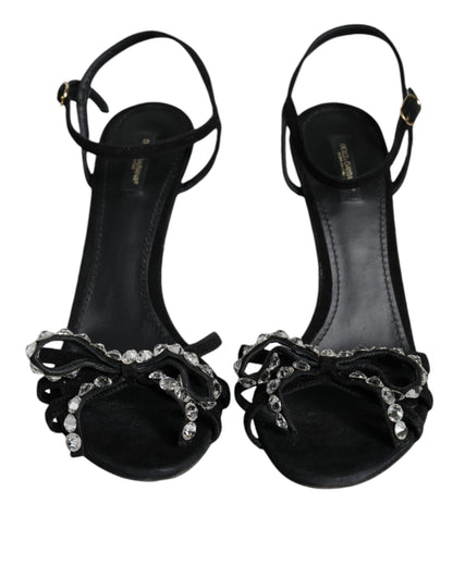 Dolce & Gabbana Black Suede Crystals KEIRA Sandals Shoes