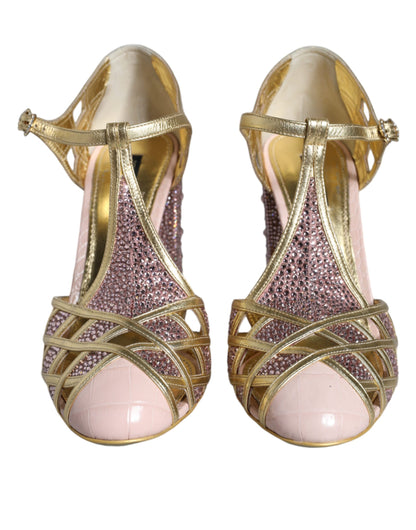 Dolce & Gabbana Pink Strass Crystals T-strap Sandals Shoes