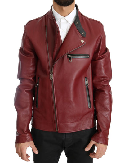 Chaqueta de motociclista de cuero rojo radiante de Dolce &amp; Gabbana