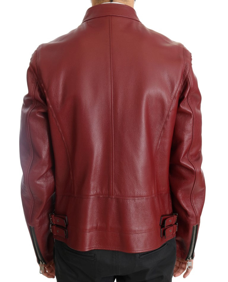 Chaqueta de motociclista de cuero rojo radiante de Dolce &amp; Gabbana