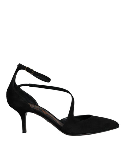 Dolce & Gabbana Black Suede Ankle Strap Pumps Heels Shoes