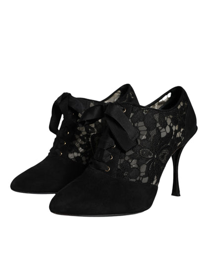 Dolce & Gabbana Black Taormina Lace Up Stretch Heels Shoes