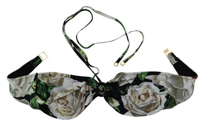 Dolce & Gabbana Black Floral Halter Beachwear Swimwear Bikini Top