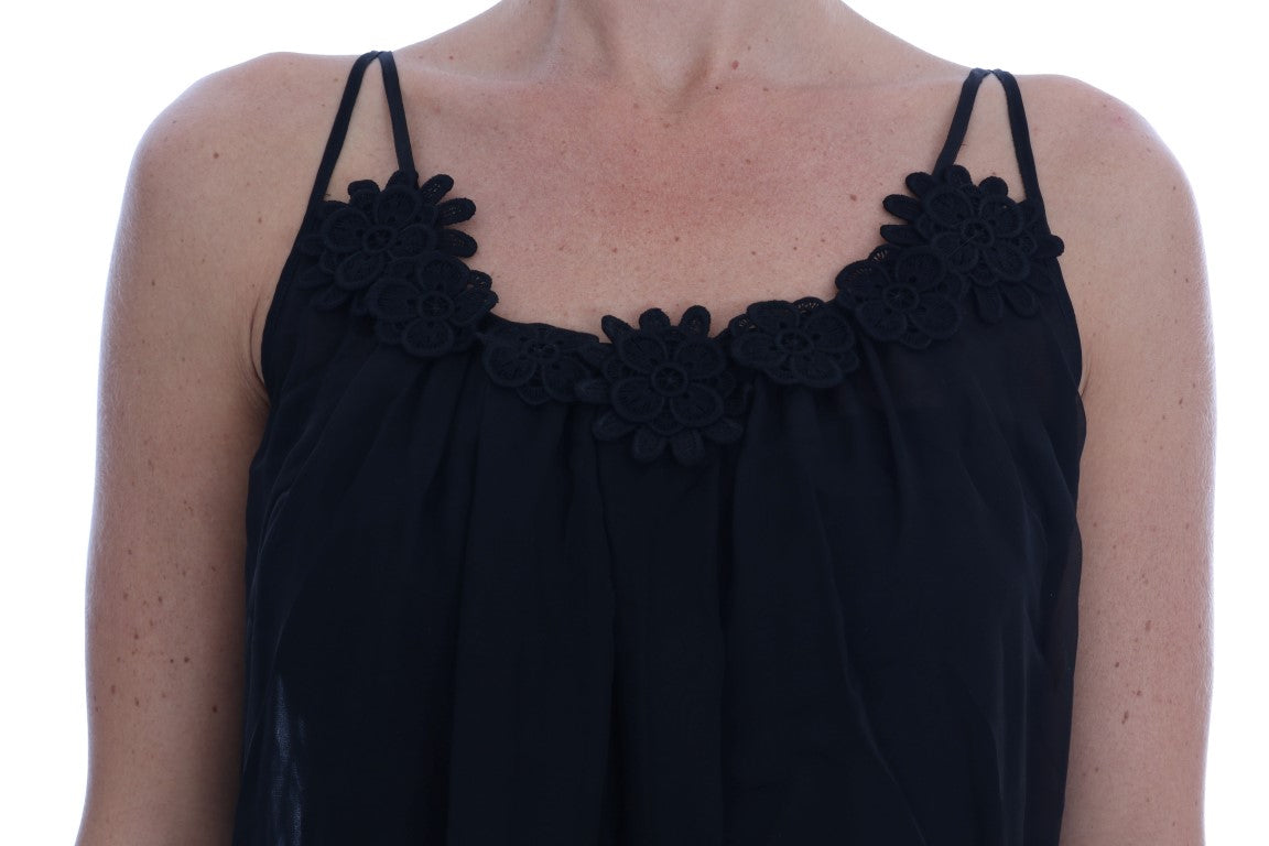 Vestido camisero elegante de encaje de seda negro de Dolce &amp; Gabbana