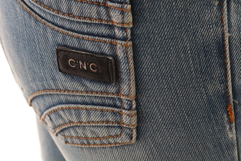 Jeans rectos azules de corte clásico y elegante de estilo nacional