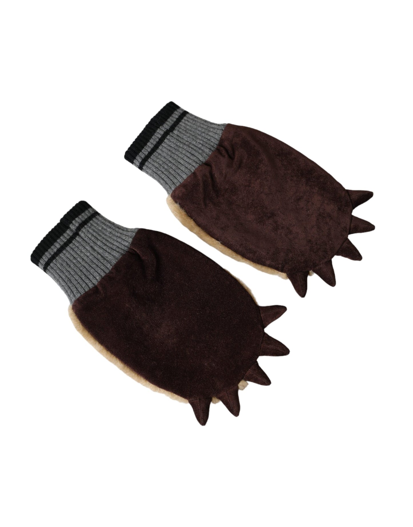 Beige Acrylic Knitted Fur Wrist Mitten Gloves