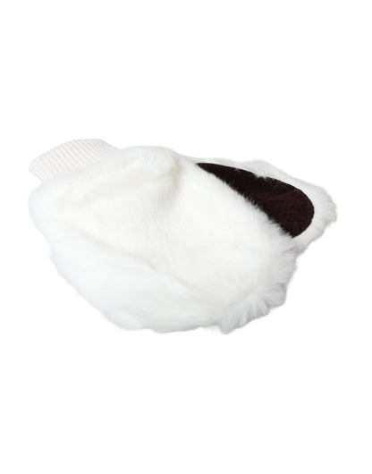 White Acrylic Knitted Fur Wrist Mitten Gloves