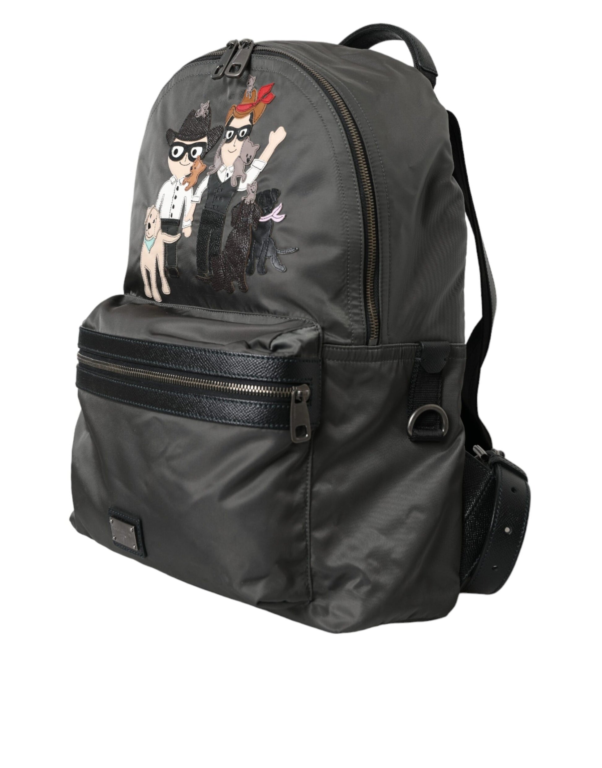 Mochila para hombre con parche #DGFamily de nailon gris oscuro
