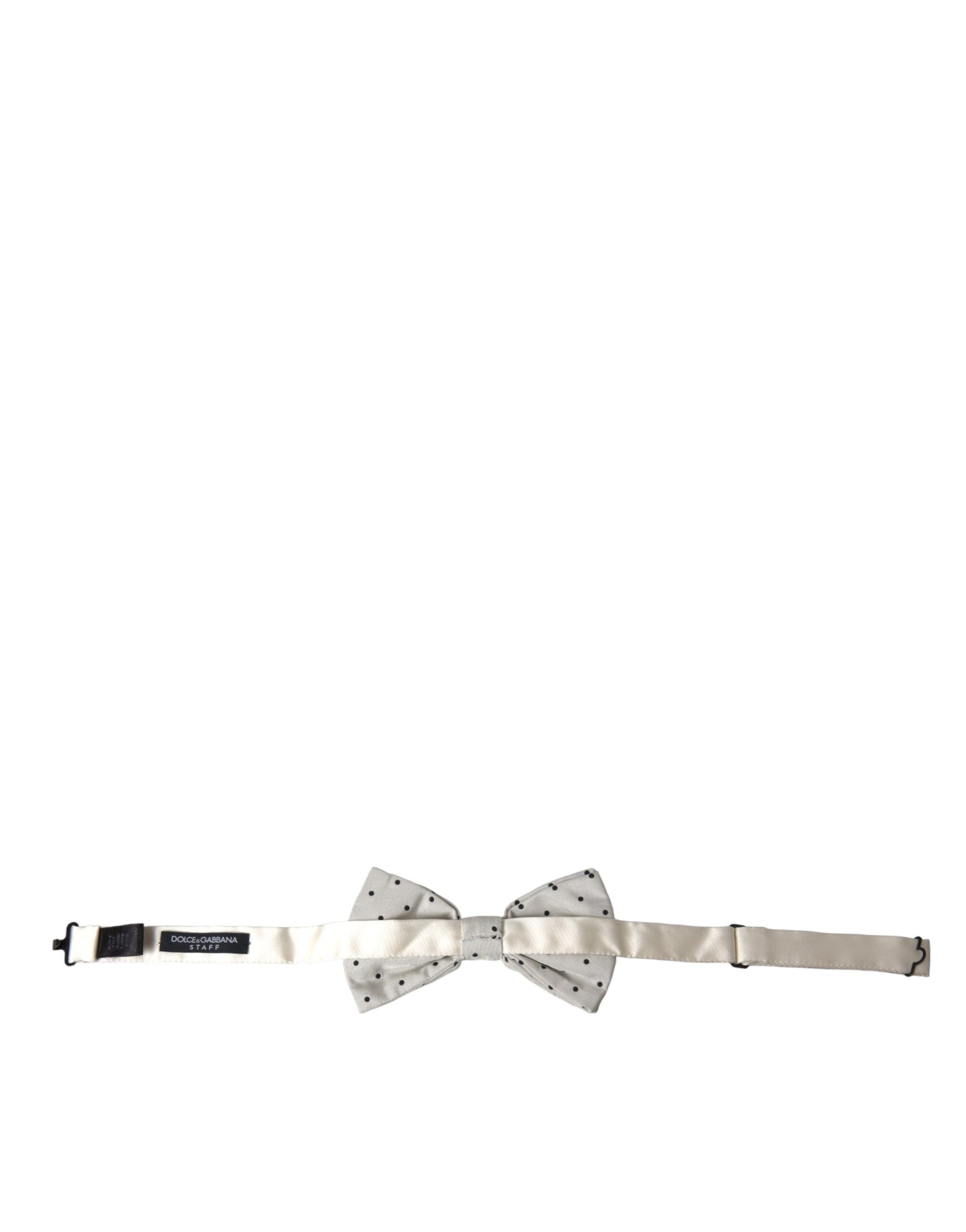 White Black Polka Dot Polyester Bow Tie Men