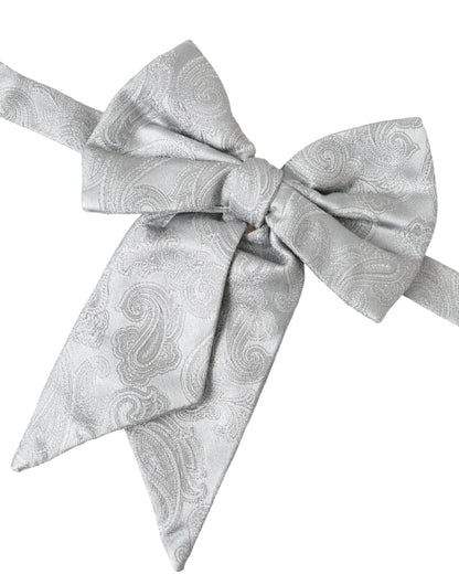 Silver Ribbon Silk Adjustable Neck Men Bow Tie