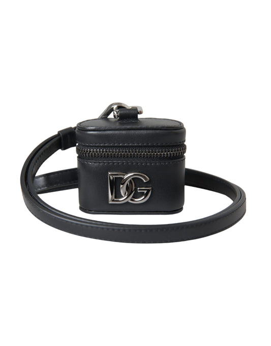 Estuche para Airpods de cuero y metal plateado con logotipo DG negro