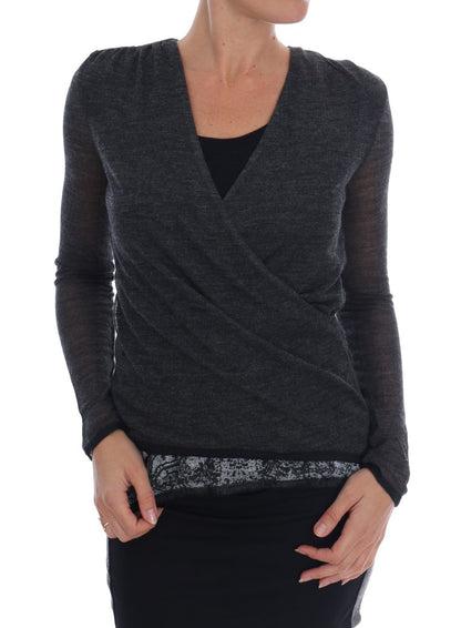 Ermanno Scervino Blusa elegante con mangas de encaje gris