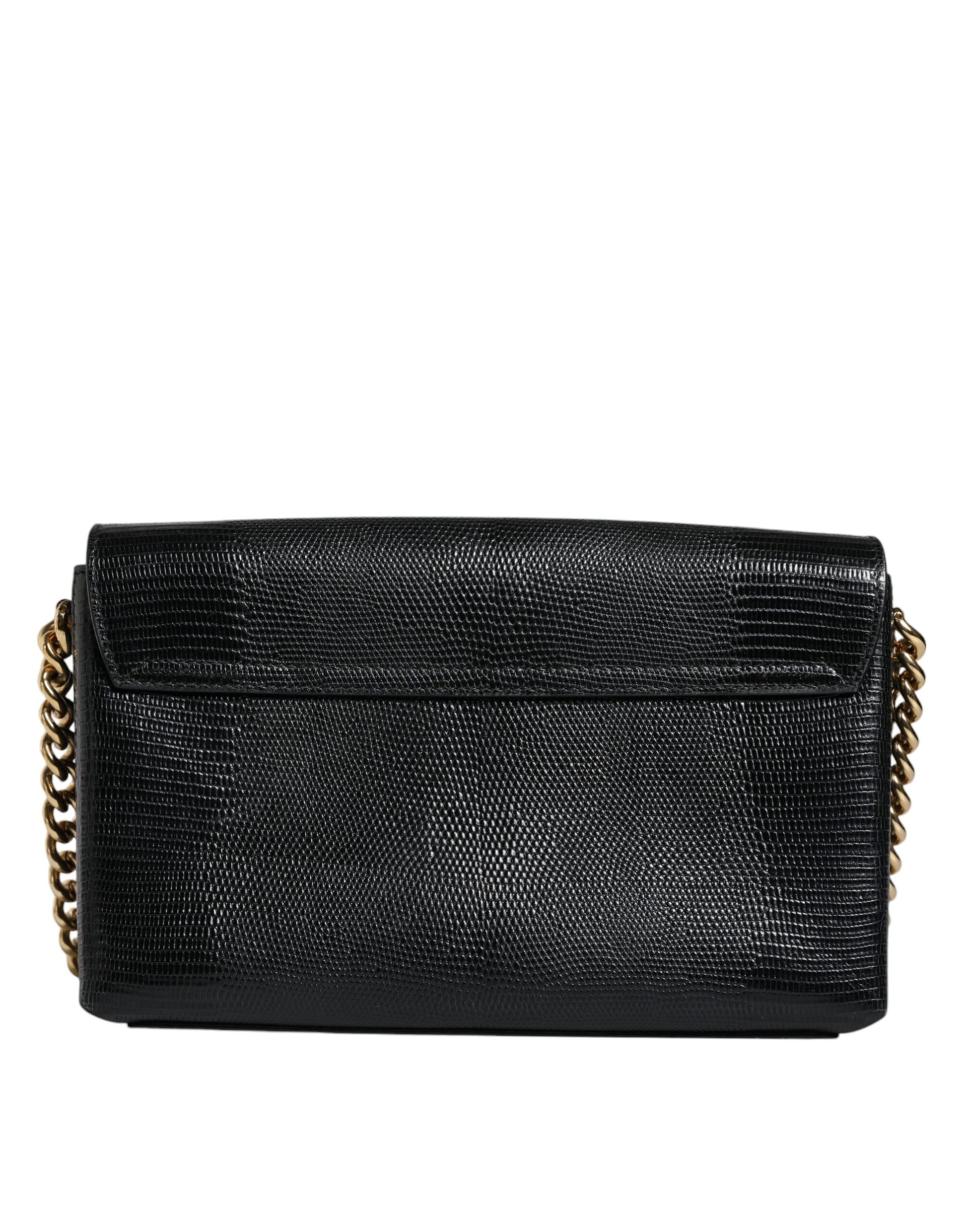 Dolce & Gabbana Black Leather DG Millennials Crystal Crossbody Bag