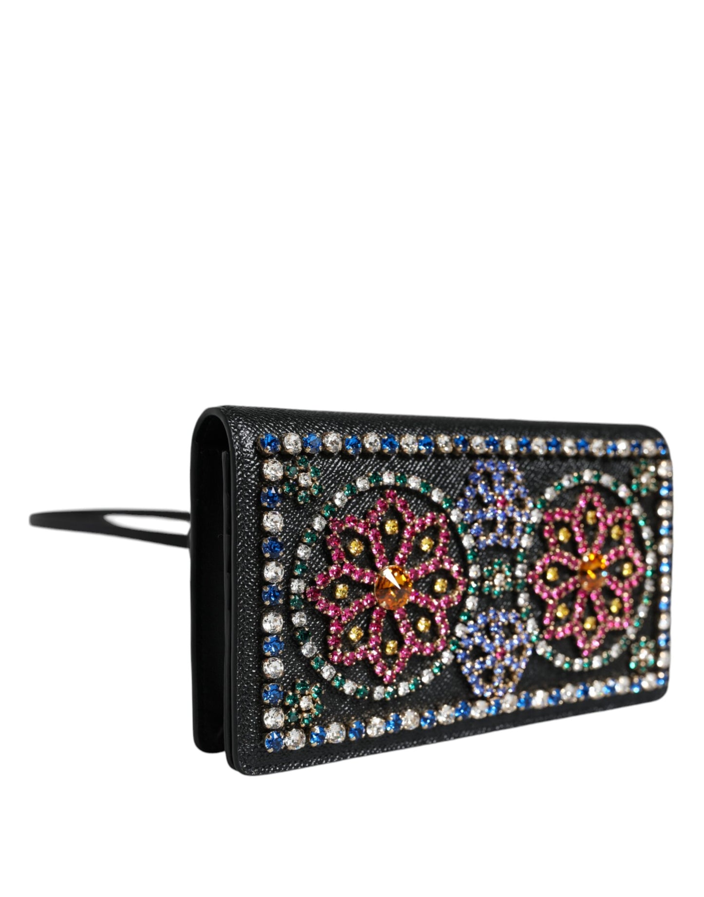 Dolce & Gabbana Black Leather Crystal Shoulder Crossbody Clutch Bag