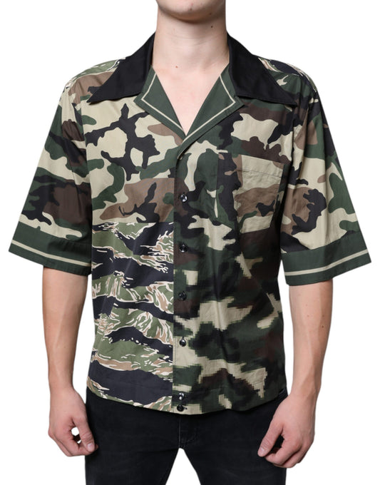 Dolce & Gabbana Multicolor Camouflage Button Down Men Casual Shirt