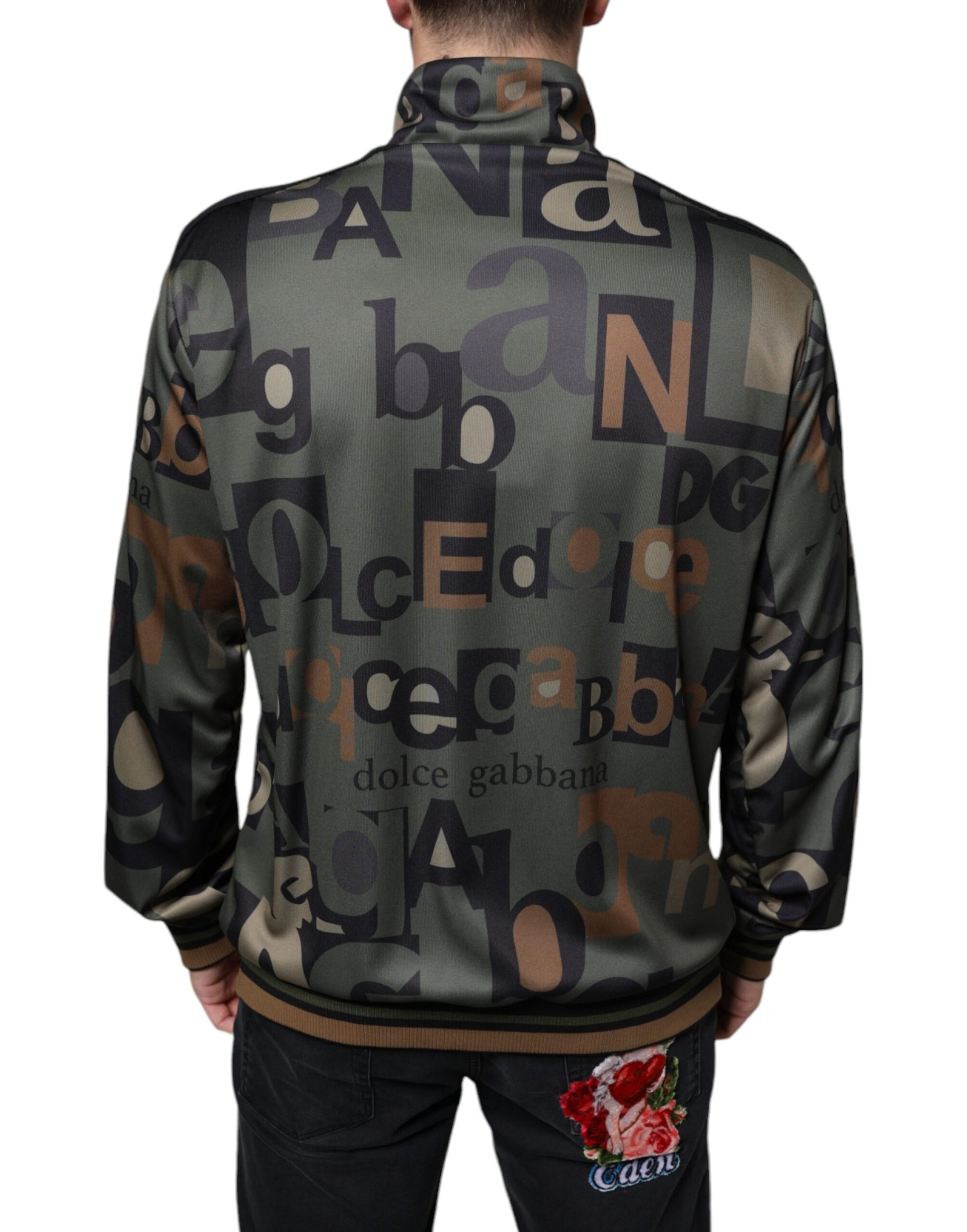 Dolce & Gabbana Army Green Logo Full Zip Polyester Sweater