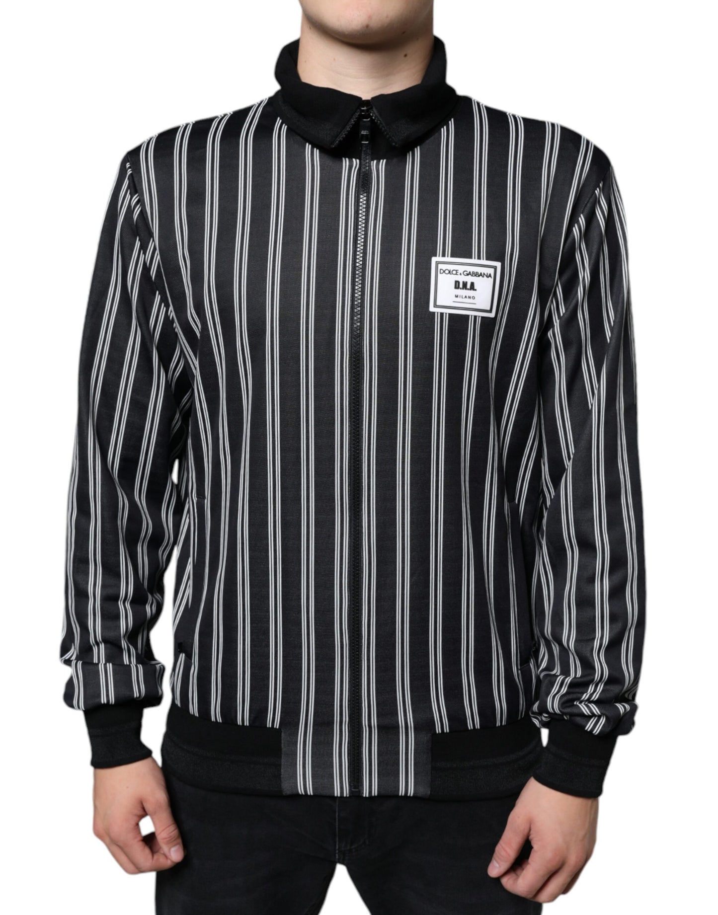 Dolce & Gabbana Black White Stripes Full Zip DNA Milano Men Sweater