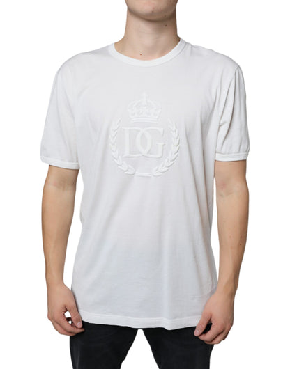 Dolce & Gabbana White Logo Embossed Cotton Crewneck T-shirt