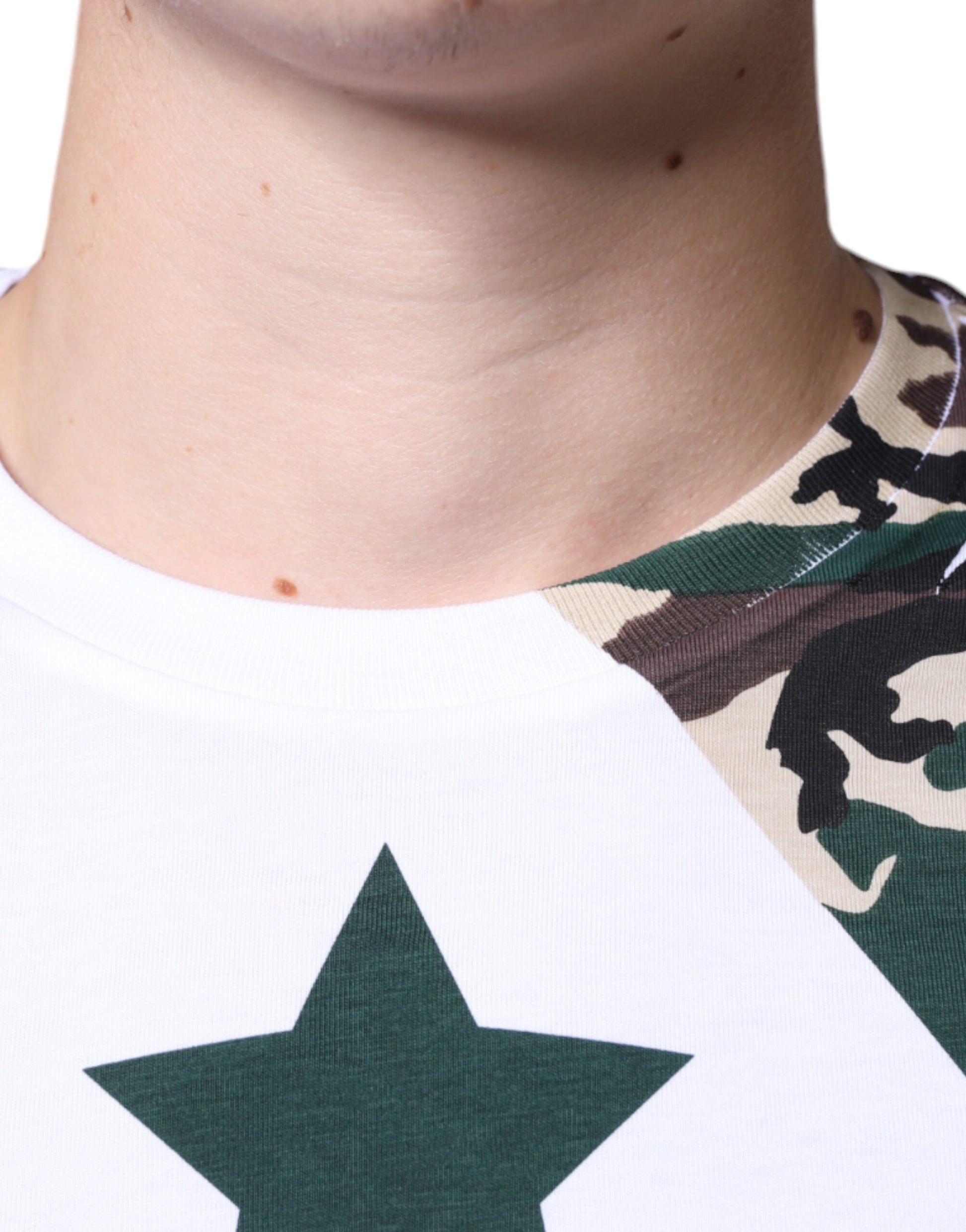 Dolce & Gabbana White Camouflage Stars Crew Neck T-shirt