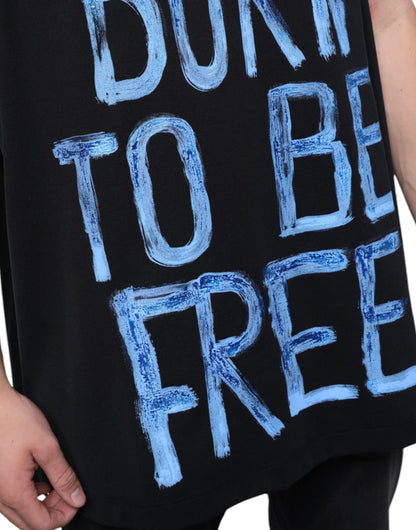 Dolce & Gabbana Black Cotton Born To Be Free Sleeveless T-shirt