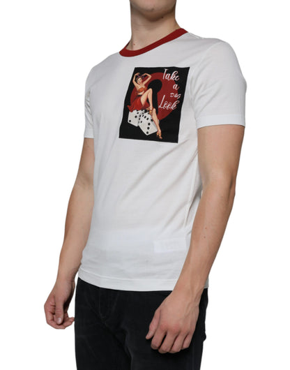 Dolce & Gabbana White Graphic Print Cotton Crew Neck T-shirt