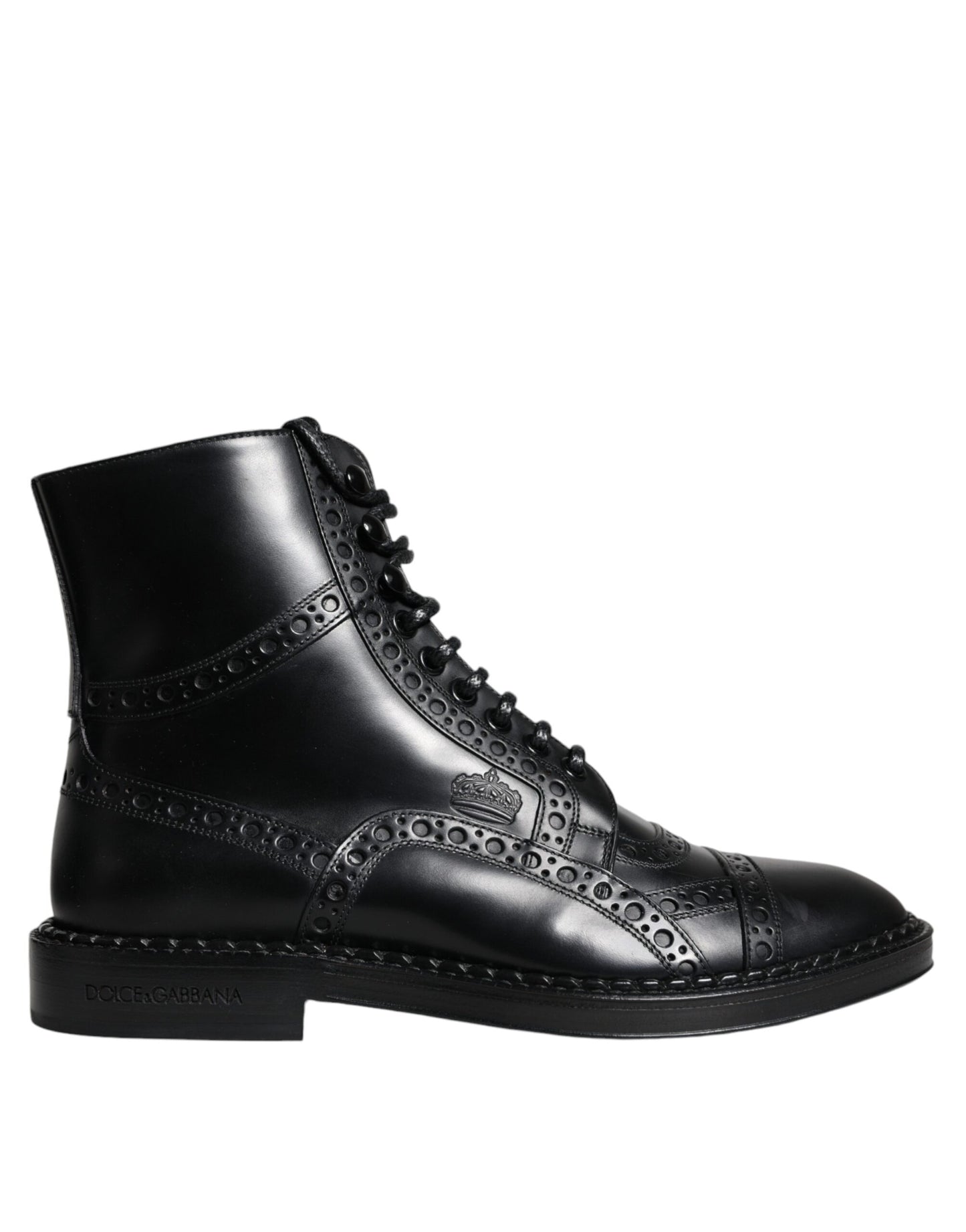 Dolce & Gabbana Black Leather Lace Up Mid Calf Boots Shoes