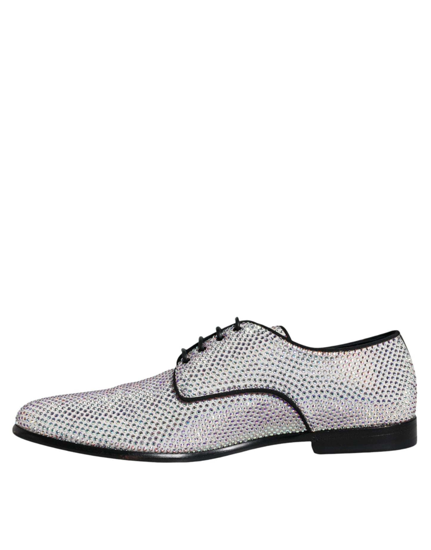 Dolce & Gabbana Silver Leather Rhinestones Derby Dress Shoes