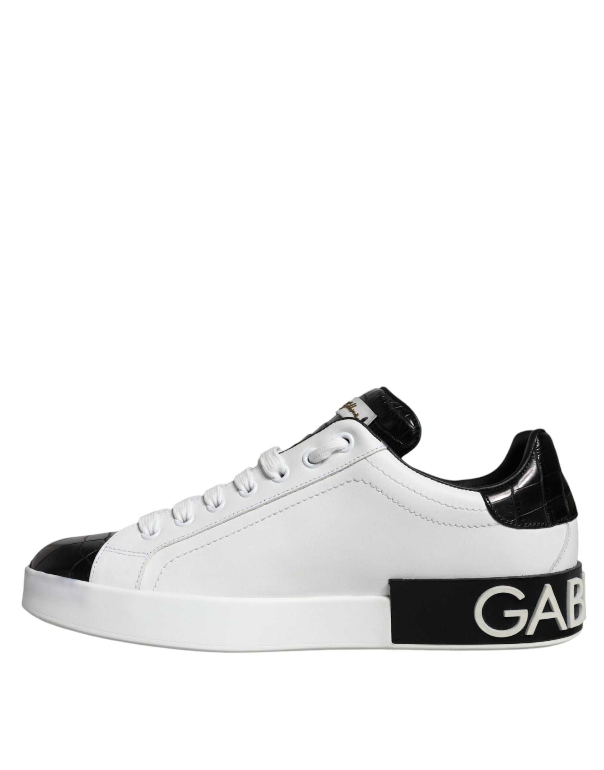 Dolce & Gabbana Black Leather Logo Portofino Sneaker Shoes