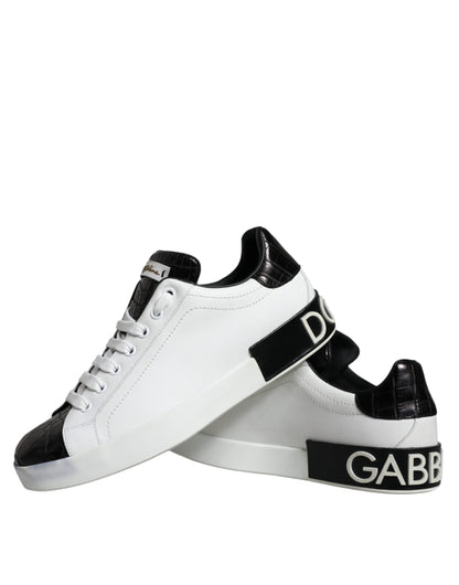 Dolce & Gabbana Black Leather Logo Portofino Sneaker Shoes