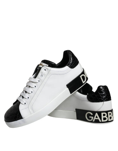 Dolce & Gabbana Black Leather Logo Portofino Sneaker Shoes